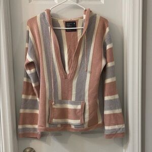 American Eagle Outfitters Pink and Cream V-Neck Sweater